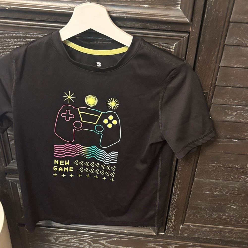 All in Motion Black Kids Gaming Tee with Neon Design